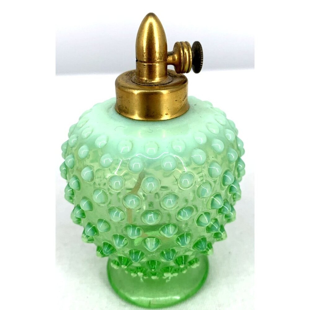 DeVilbiss Perfume Bottle Uranium Glass Green Opalescent Hobnail No Bulb 4" - Picture 5 of 8